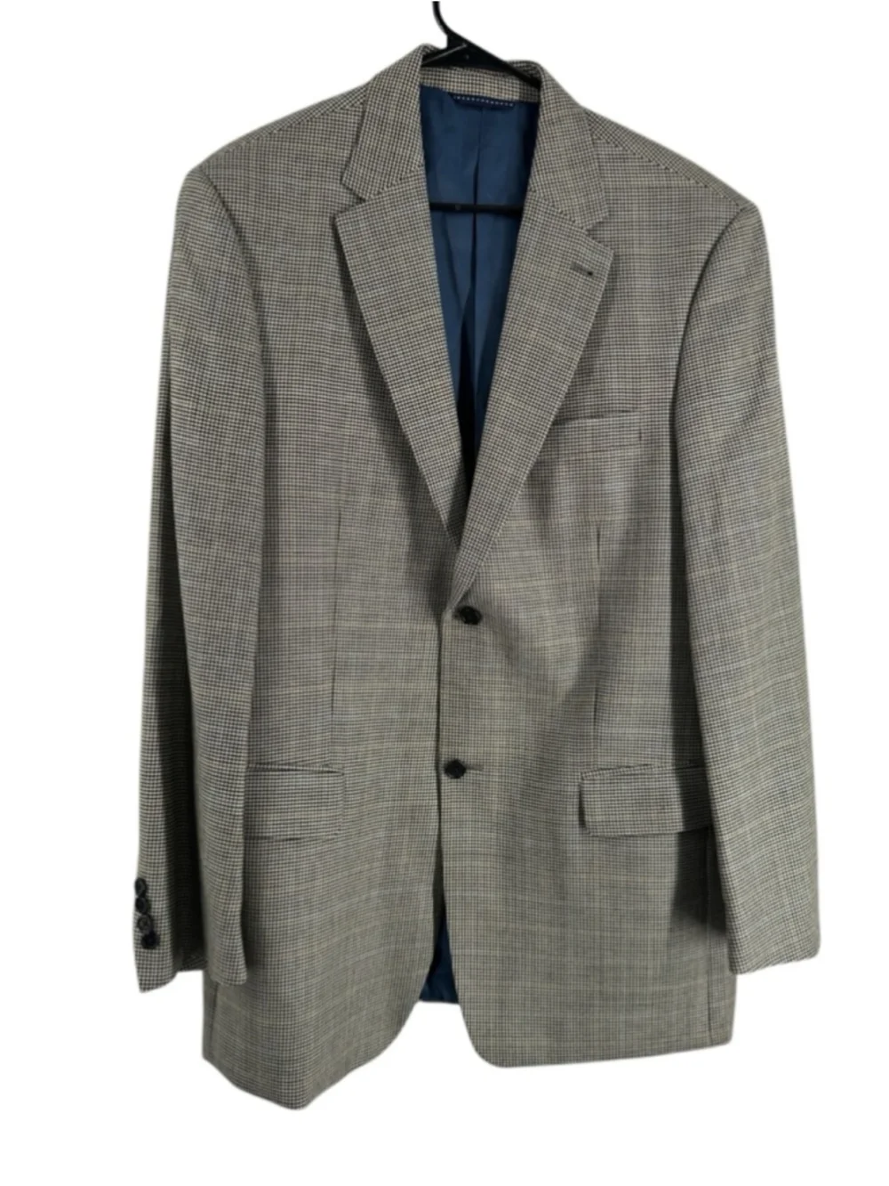 Tommy Hilfiger sports coat Blazer houndstooth wool silk Gold Logo sz 42 Tall
